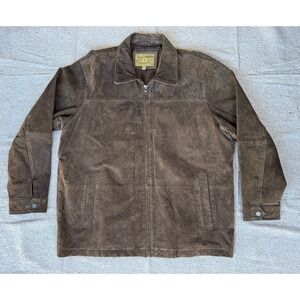 VTG 90's Mens Sz XL Boston Harbour Brown Suede Leather Full Zip Jacket
